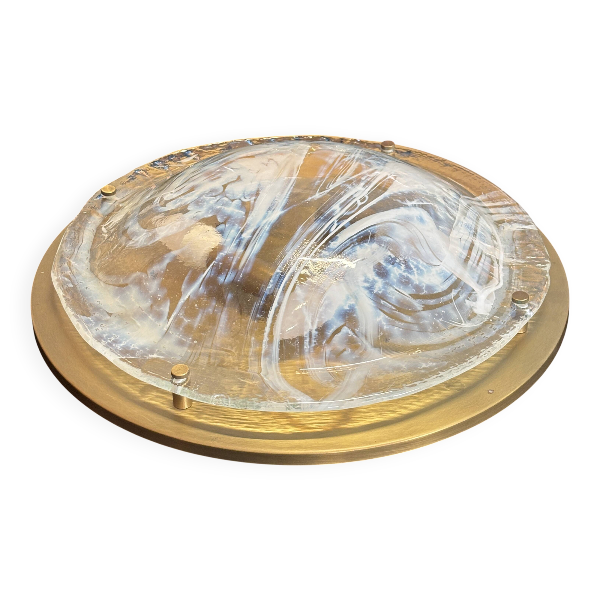 Large Hillebrand ceiling light in Murano glass and brass – 1970s