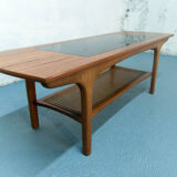 Cane, glass and teak coffee table