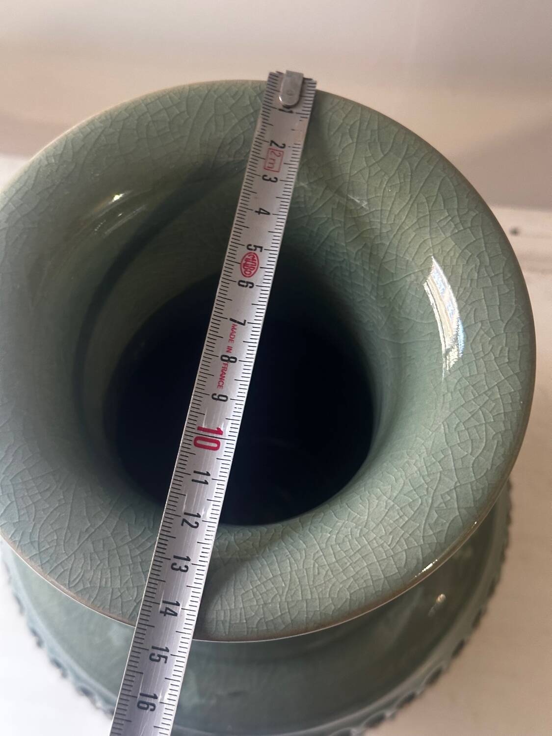 Celadon vase with openwork cranes H 29 cm