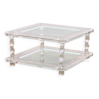 French Coffee Table Lucite and Glass Maison Romeo, 1970s