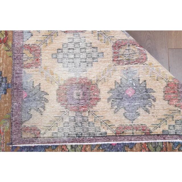 Tapis vintage turc Oushak fait main en laine et coton marron
