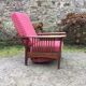 Vintage morris armchair in beech and fabric bordeaux napoleon iii