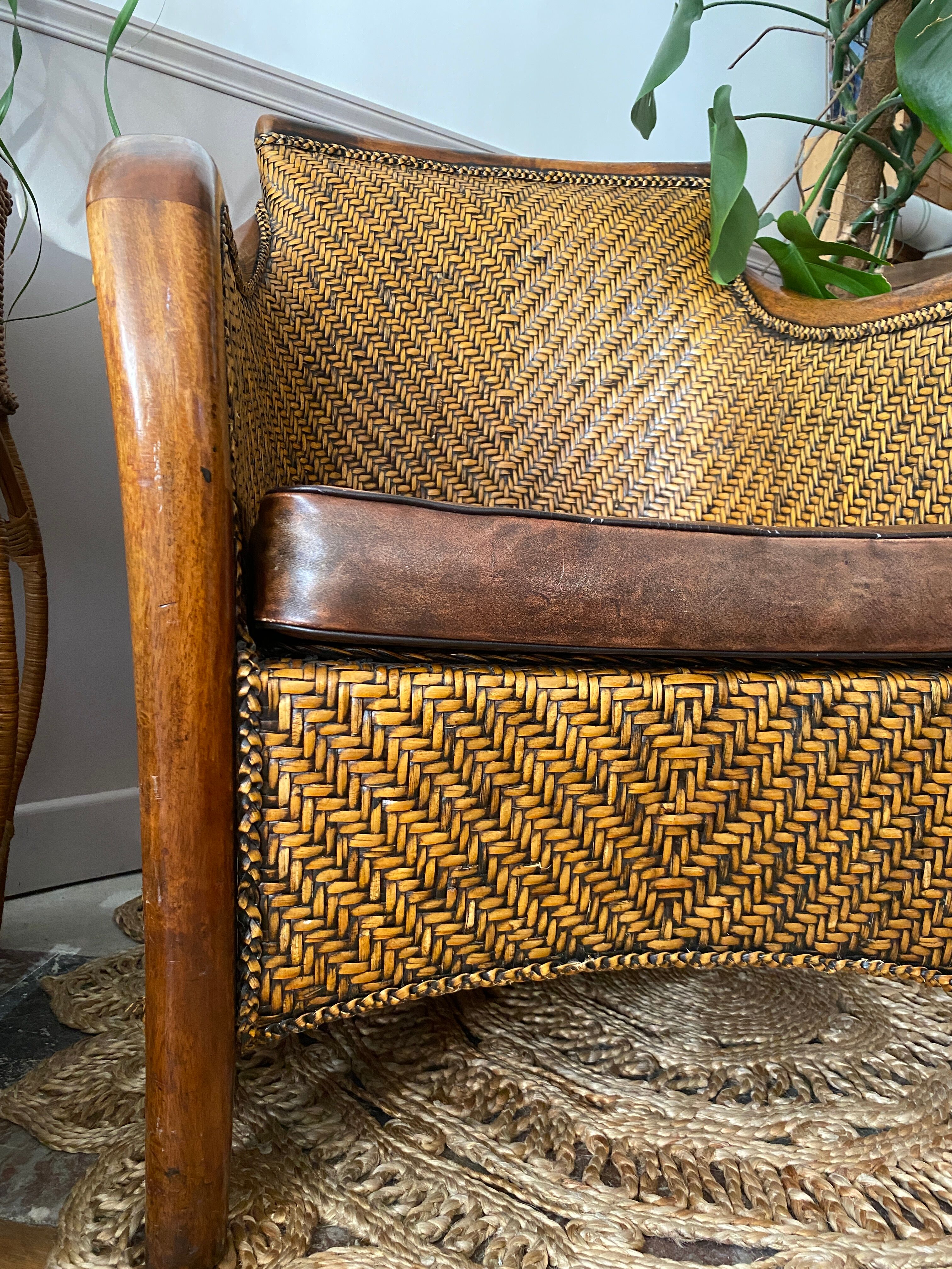 Fauteuil en rotin tressé vintage
