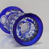 Vase bleu cobalt en cristal de plomb taillé à la main par caesar crystal bohemiae co, années 1980