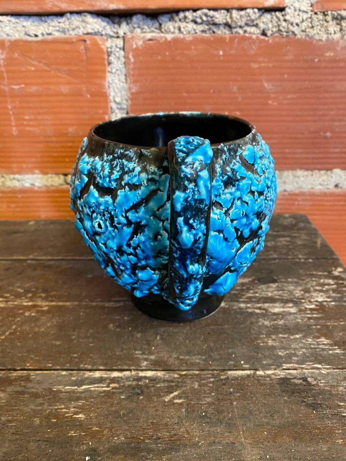 Old pichet cyclope charles cart ceramic fat lava blue + black vintage