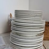 6 old Belgian Nimy earthenware soup plates with red pattern
