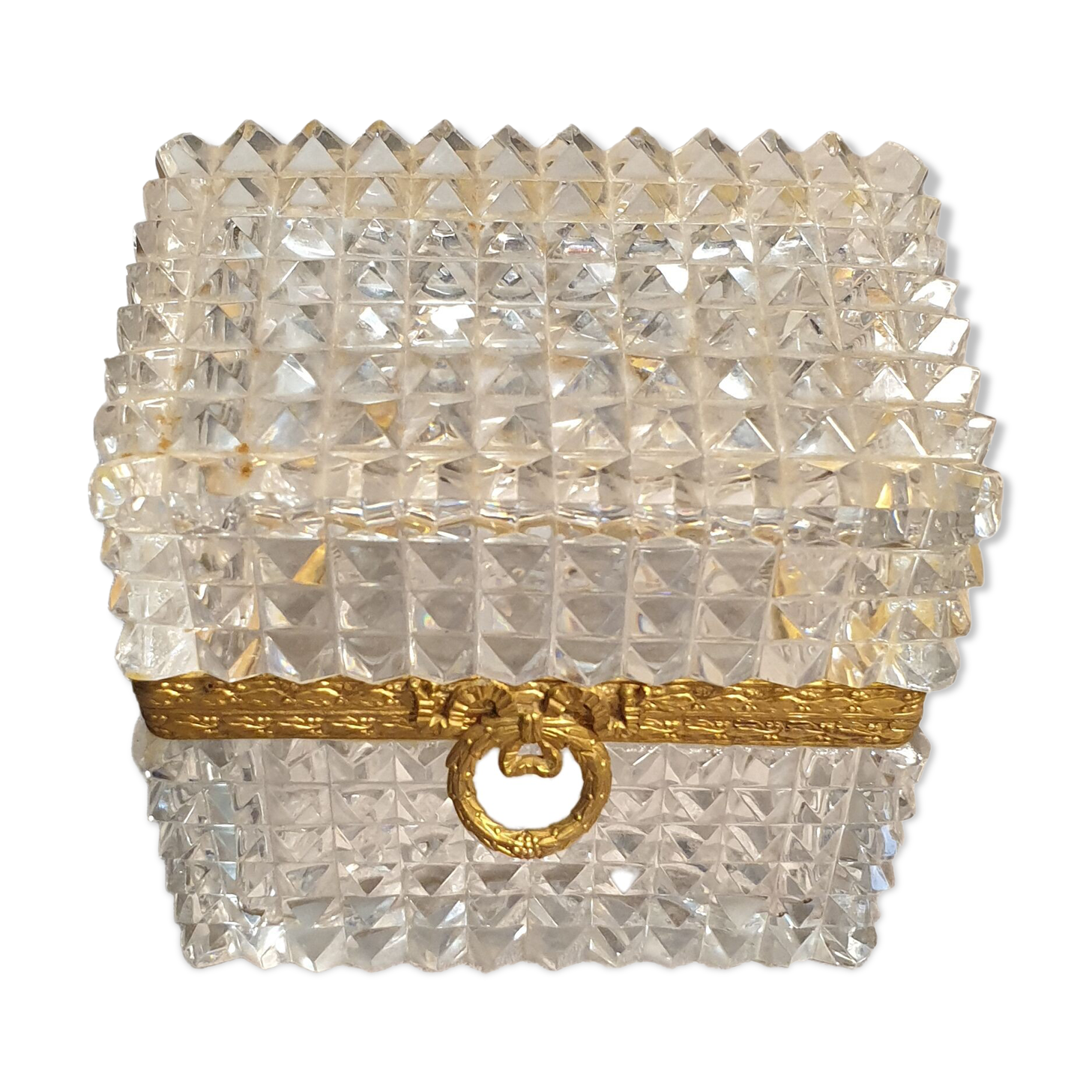 Jewelry box in cut crystal and brass