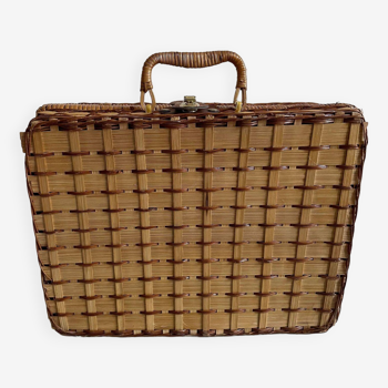 Tartan style wicker suitcase