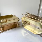 Pair of Scandinavian Vintage  wall light Sconce in Brass & Amber colored Glass