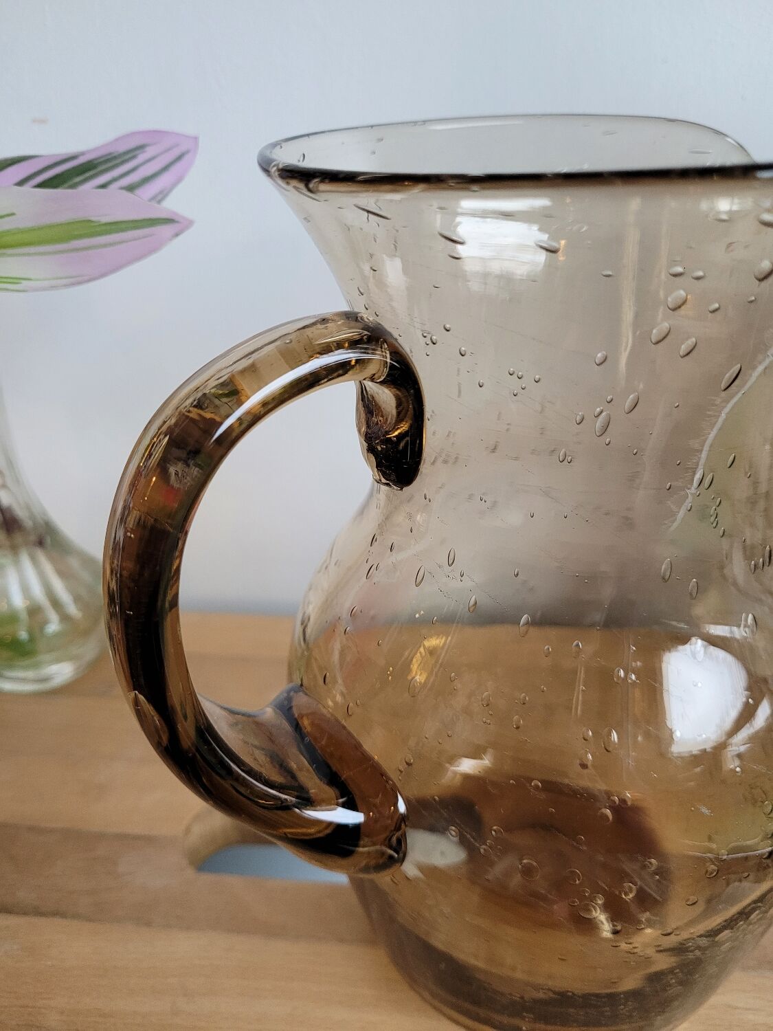 Smoked blown glass pitcher
