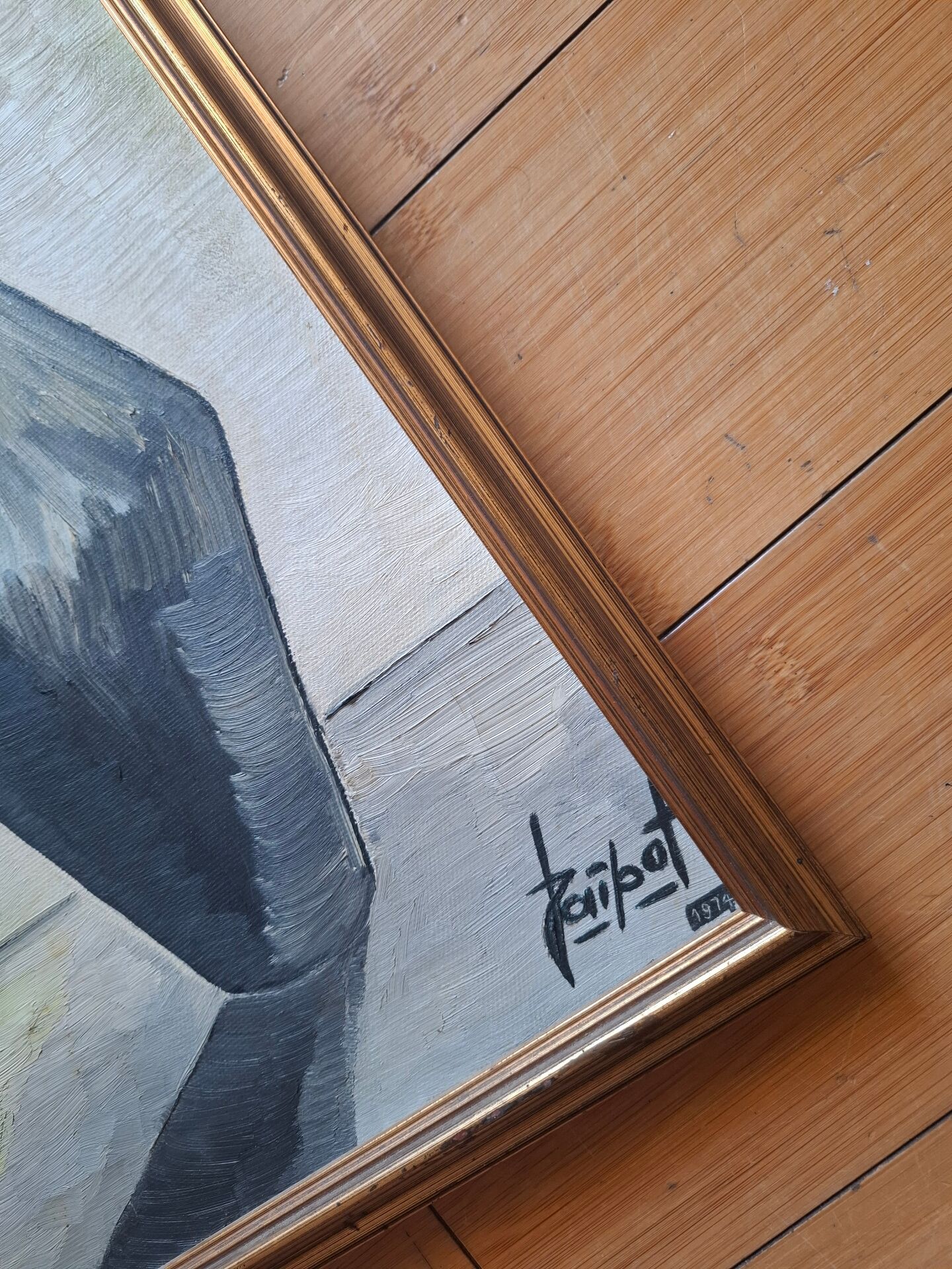 Tableau, huile sur toile dans le goût de Bernard Buffet, années 70