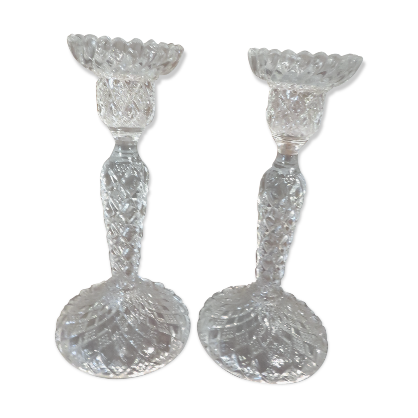 pair of molded glass candlesticks