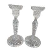 pair of molded glass candlesticks