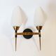 M.D two-arm wall lamp in gilded brass and black metal 1960