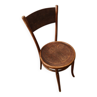 Chaise bistrot baumann authentique - bois courbé vintage avec décor art nou