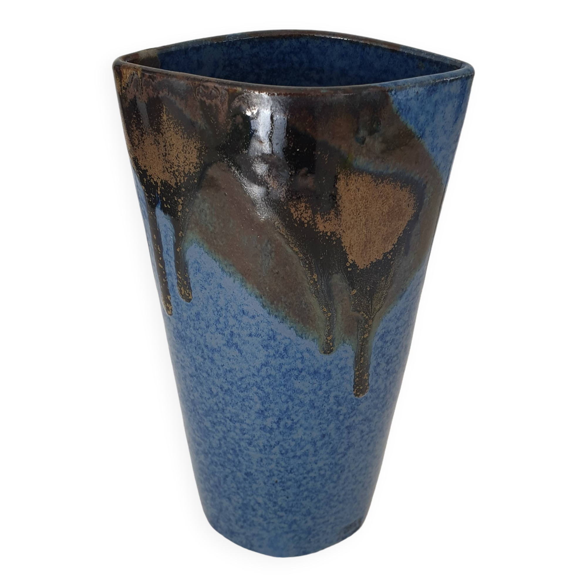 Ceramic vase with blue glaze 25cm Signed Jean Cacheleux Puisaye