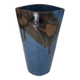 Vase en céramique à couverte bleue 25cm Signée Jean Cacheleux Puisaye