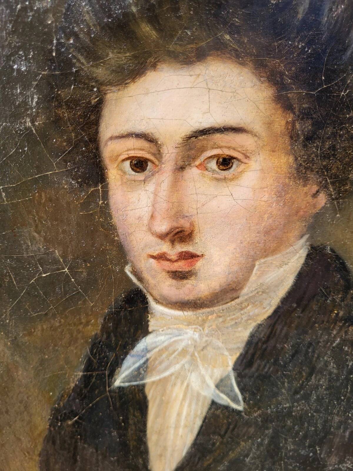 19th C. Portrait Painting Young Man Gentleman Antique