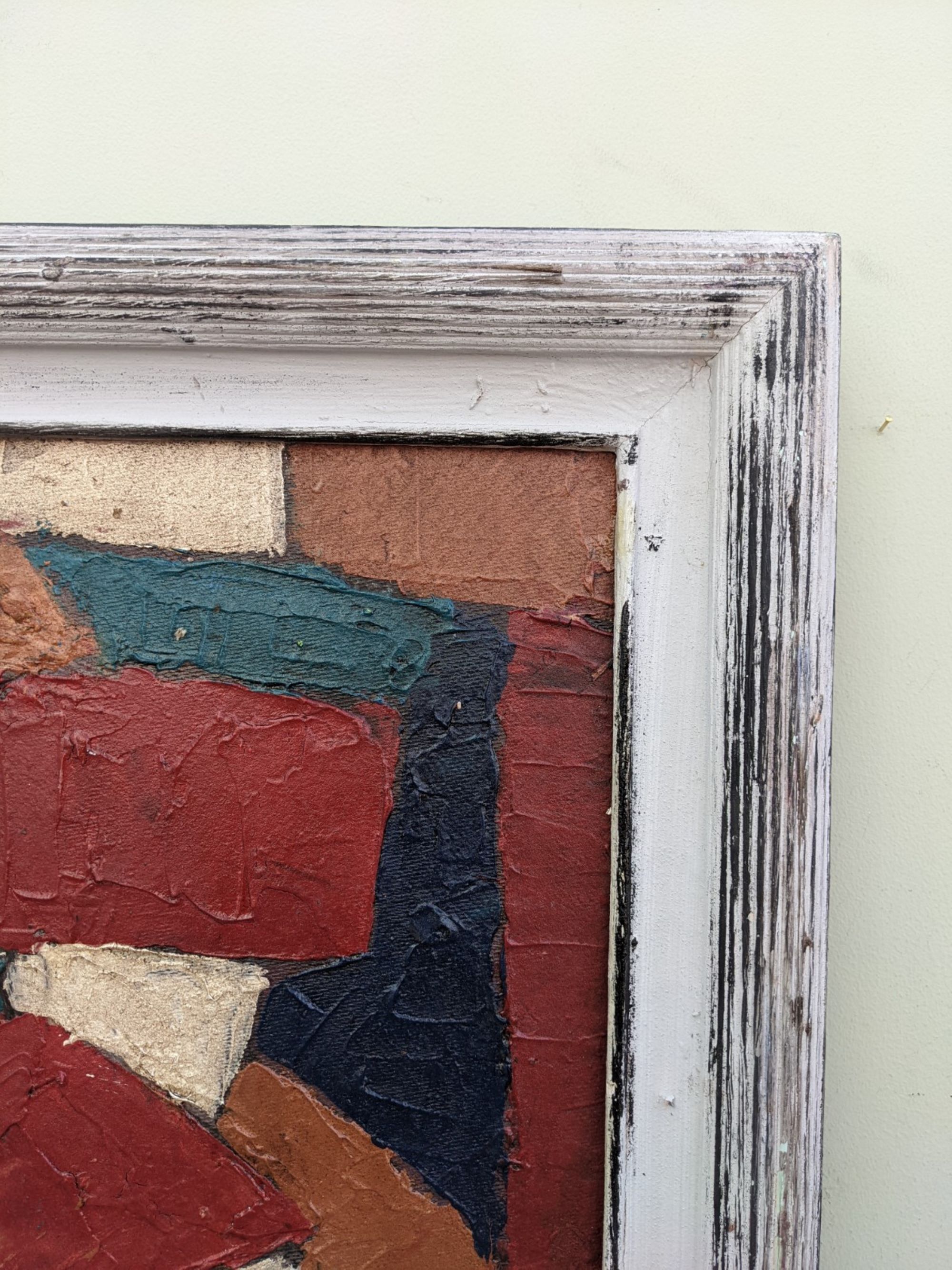 Mid-Century Modern Swedish "Gear" Vintage Abstract Oil Painting, Framed