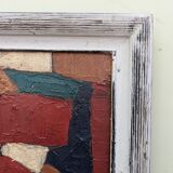 Mid-Century Modern Swedish "Gear" Vintage Abstract Oil Painting, Framed