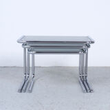 Vintage chromed nesting tables with smoked glass