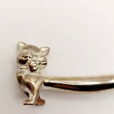 12 vintage silver metal cat knot knife rests