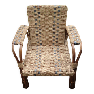 Fauteuil corde et rotin vintage 1960