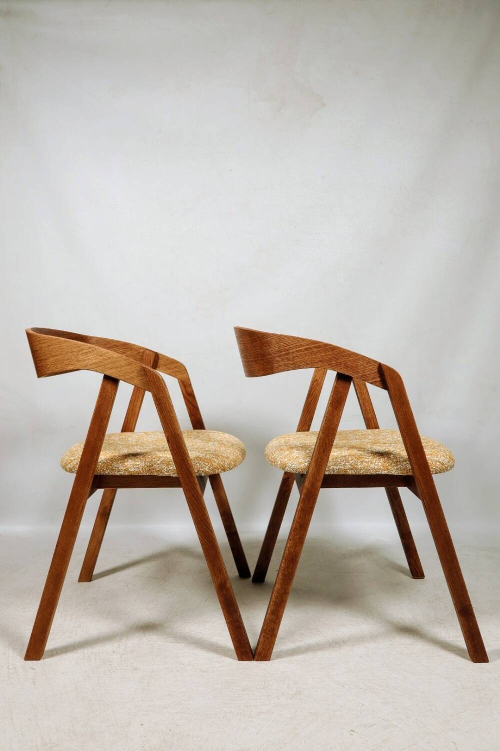 Vintage dining chairs oak wood yellow mellow Boho upholstery