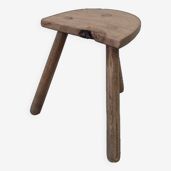 Vintage farm stool, solid wood, tripod, 1950s