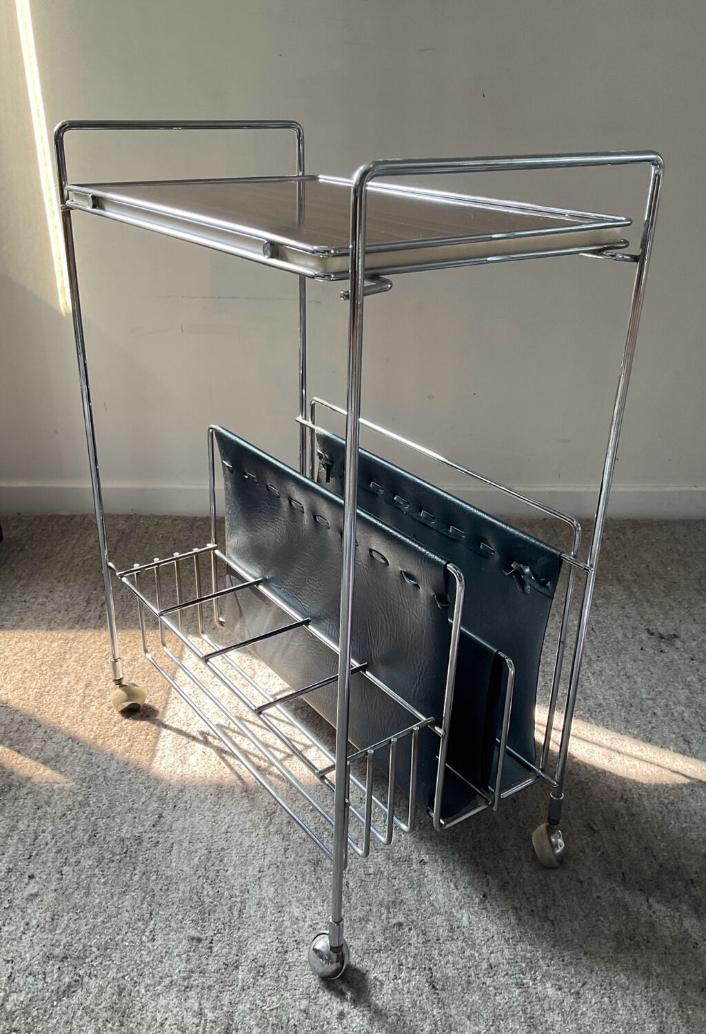 Vintage side table on wheels 60s