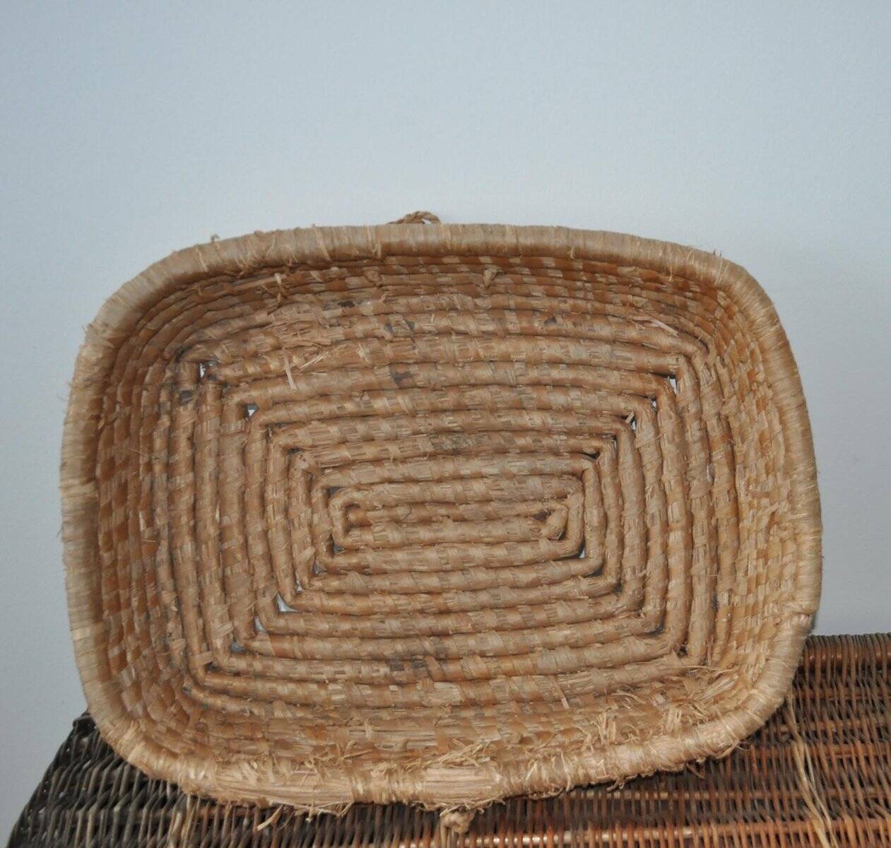 Vintage brown wicker rectangular basket, 1940s — Hungarian handcrafted weaving