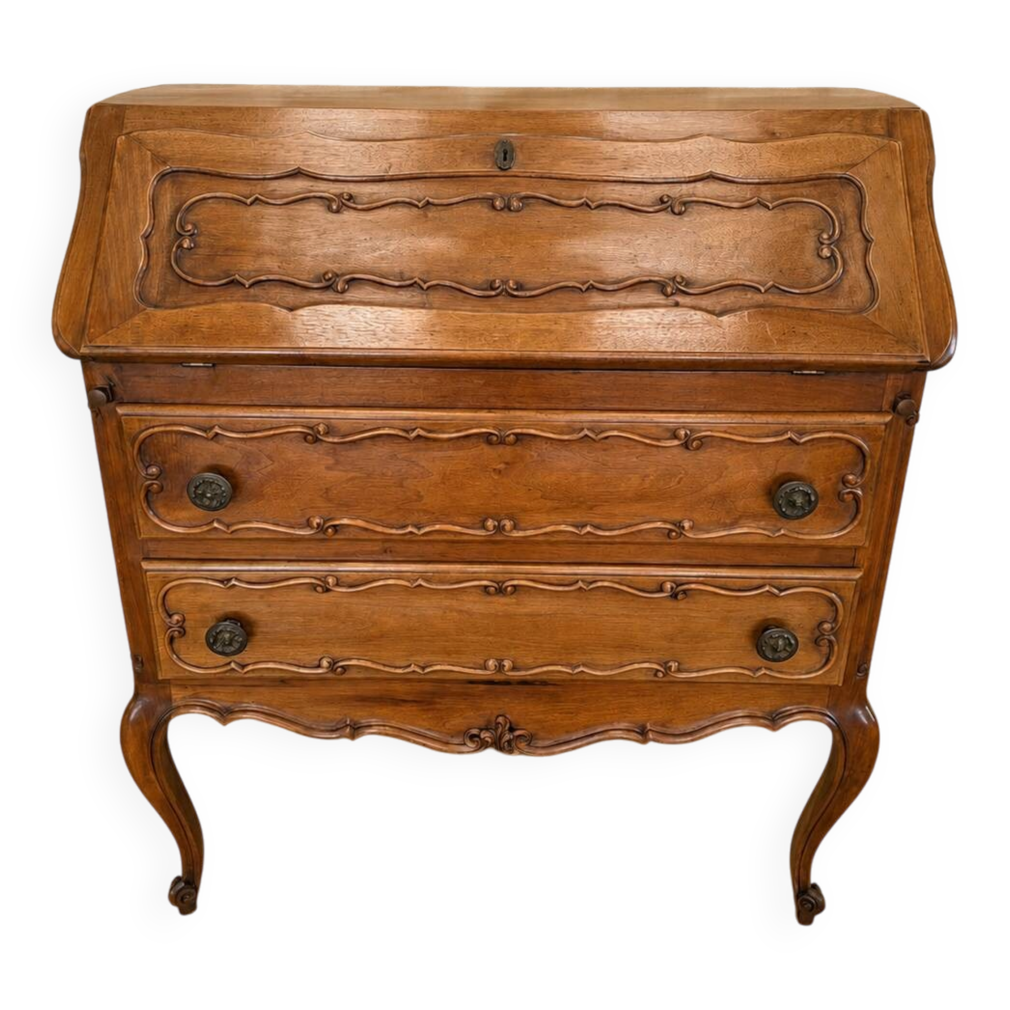 Secrétaire à abattant de style Louis XV en noyer, travail XXeme. (br)