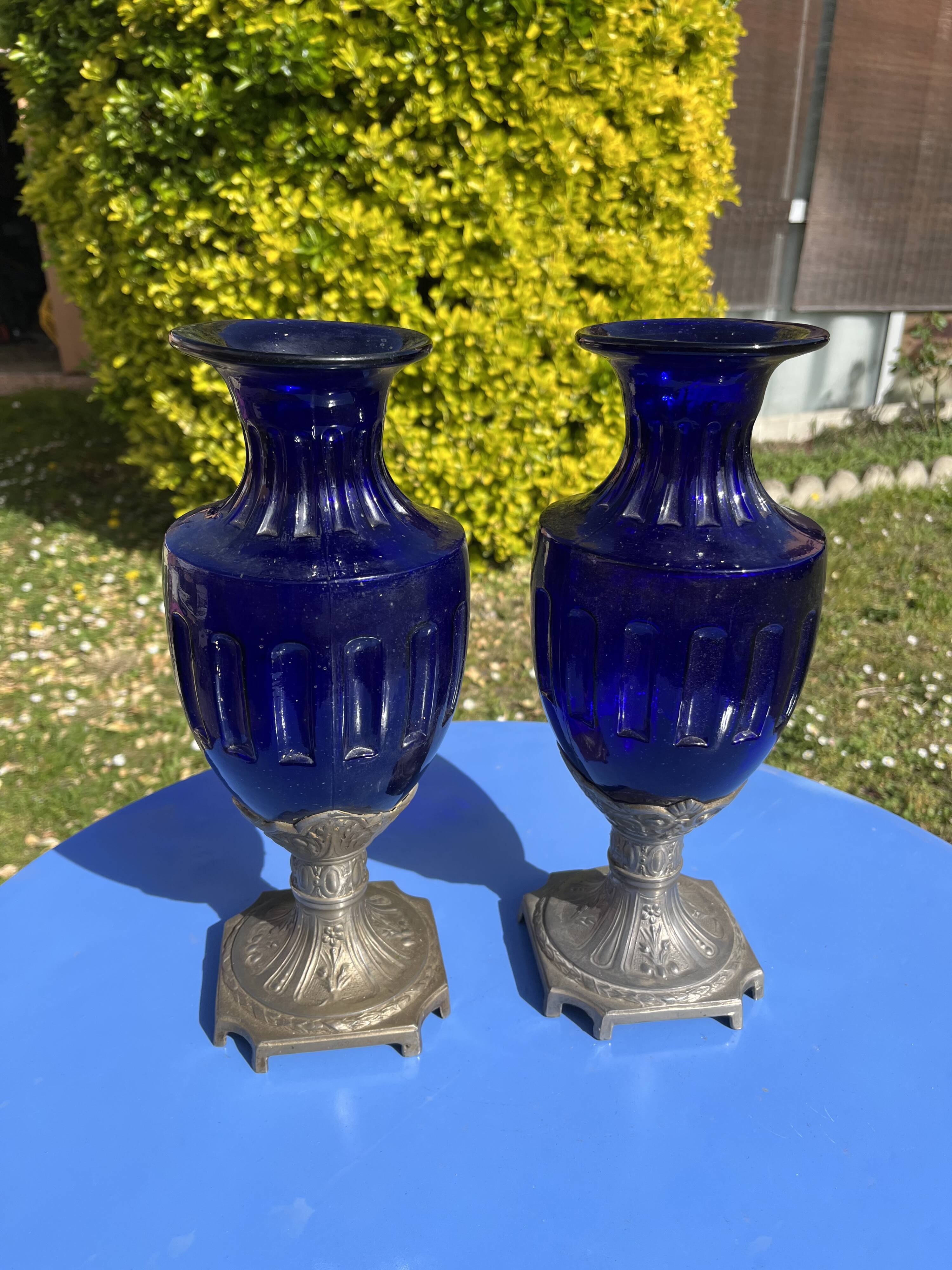 Two antique 19th century cobalt blue vases