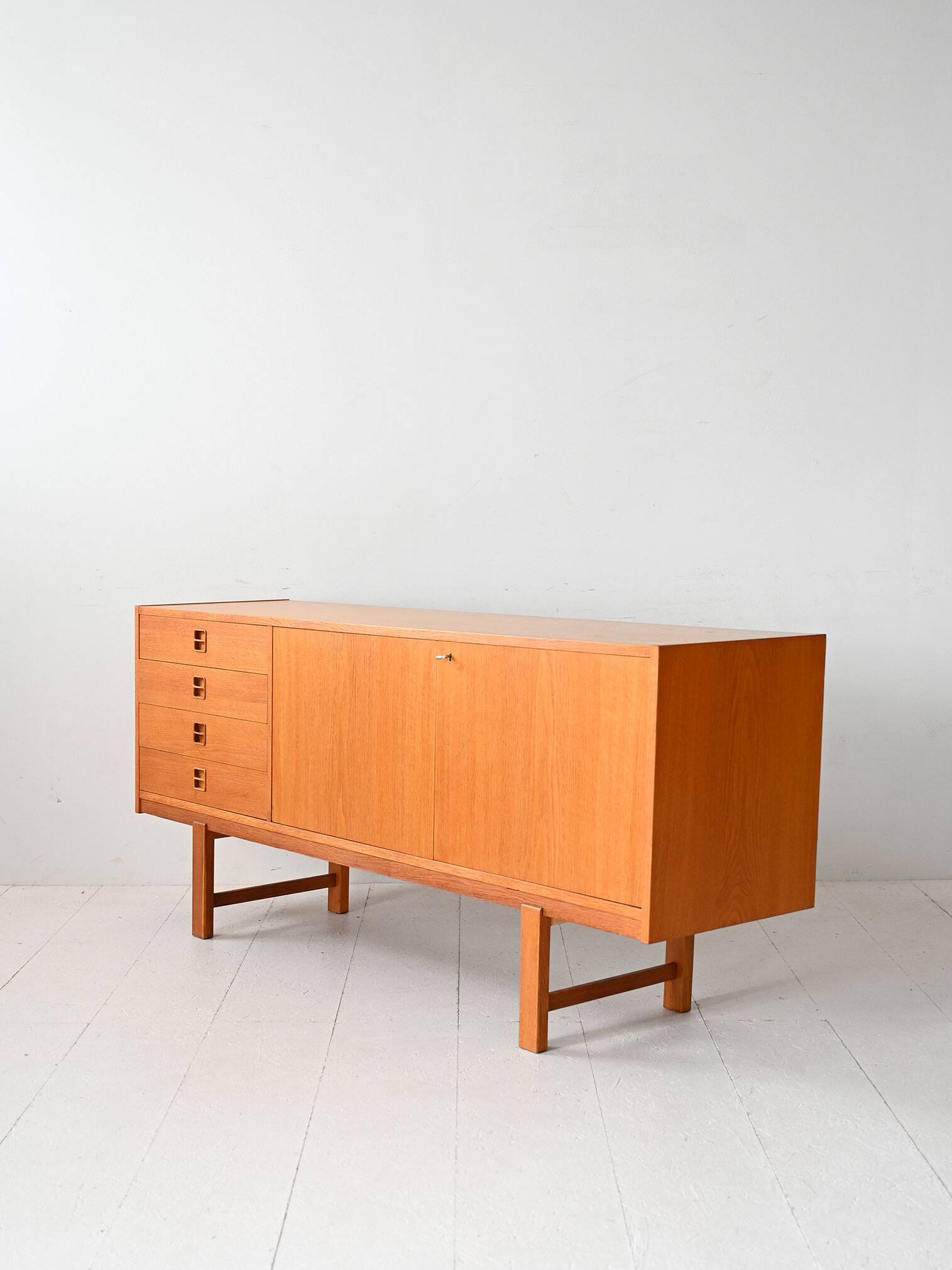 Scandinavian vintage oak sideboard with drawers and doors