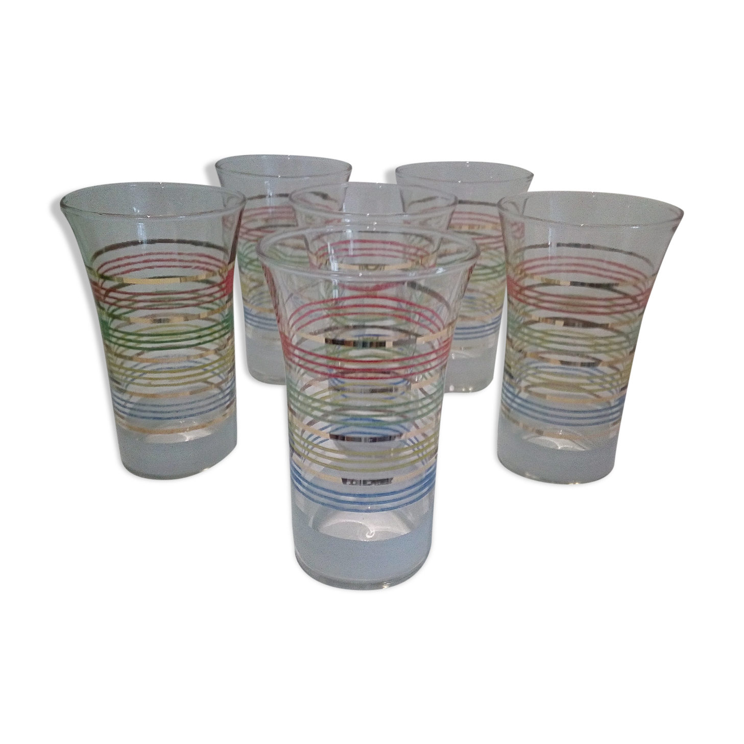 Set of 6 vintage juice glasses with stripes
