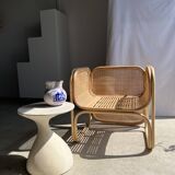 Amsterdam rattan armchair with U-shaped armrest, squared canework