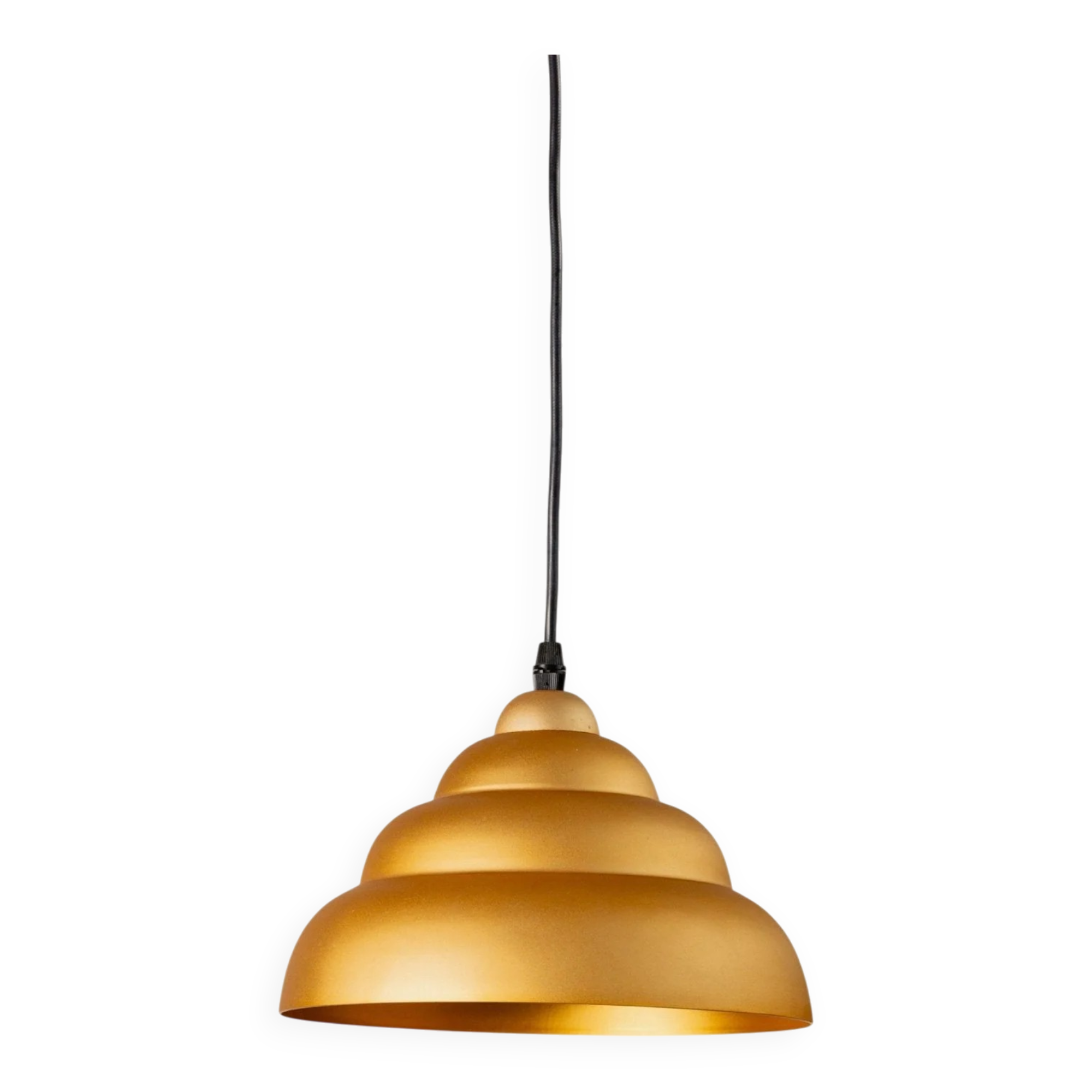 Vintage Yellow-Gold Aluminum Ceiling Lamp, 1980s Memphis-Postmodern Beehive Pendant with Striped Cable