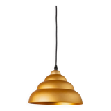 Vintage Yellow-Gold Aluminum Ceiling Lamp, 1980s Memphis-Postmodern Beehive Pendant with Striped Cable