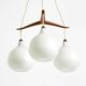 Pendant lamp with opal glass shades teak frame by Uno & Östen Kristiansson
