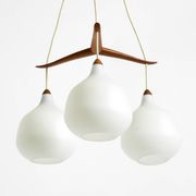 Pendant lamp with opal glass shades teak frame by Uno & Östen Kristiansson