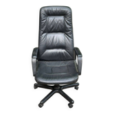 Vintage black leather executive or presidential office chair from 1990.