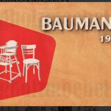Baumann low stool, circa 1950/60, leatherette seat, curved wood