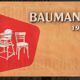 Baumann low stool, circa 1950/60, leatherette seat, curved wood