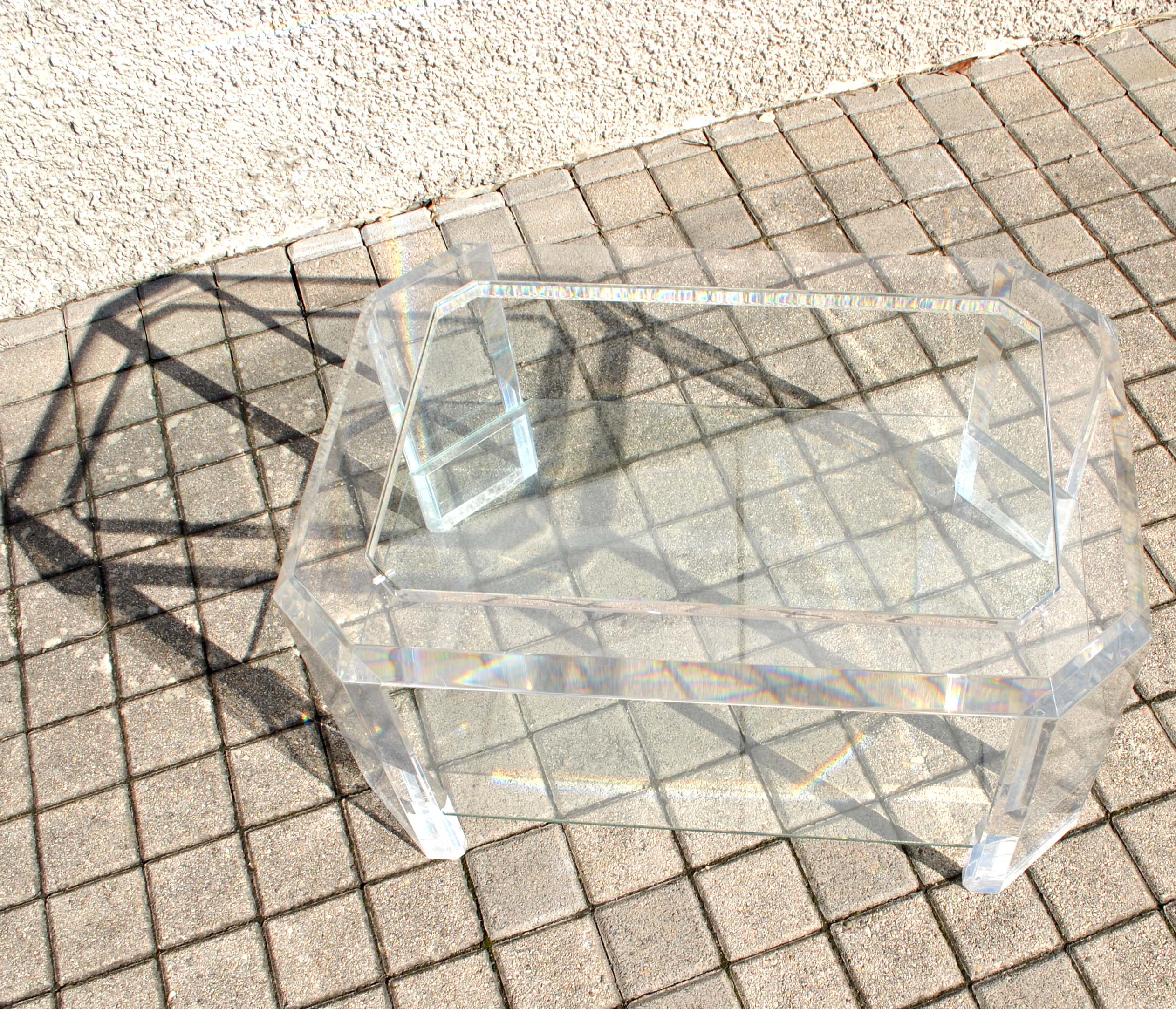 Coffee table DESIGN Modernist glass and transparent plexiglass Lucite DAVID LANGE 75x50