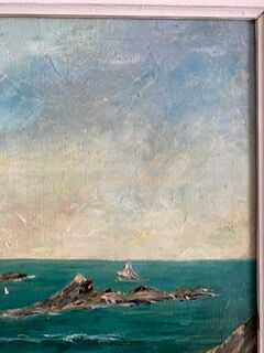 Ancient painting, Breton landscape, Saint Lunaire, signed, 1950s