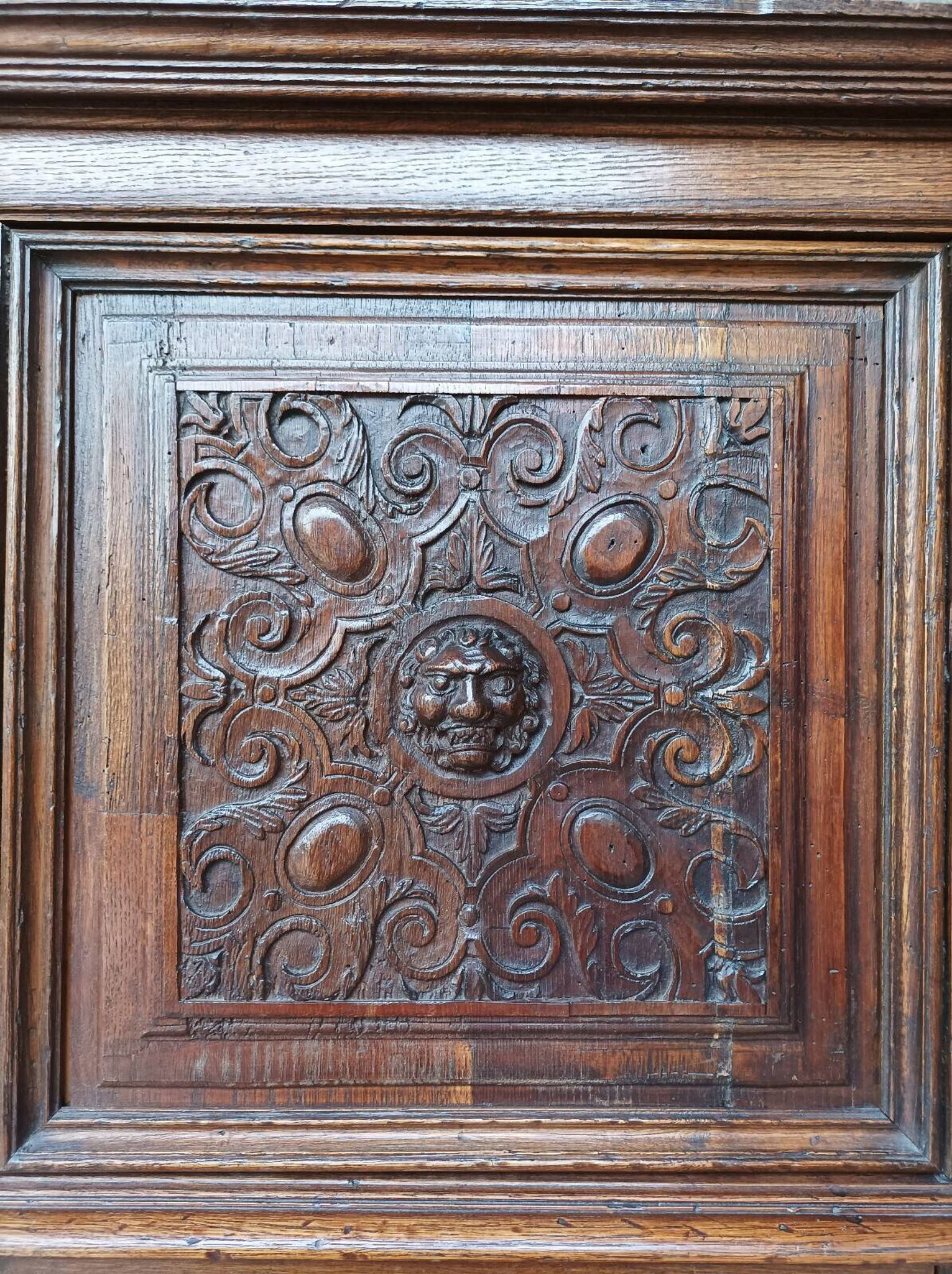 Renaissance oak carved buffet cabinet
