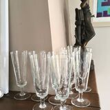 Set of 10 chiseled crystal champagne flutes