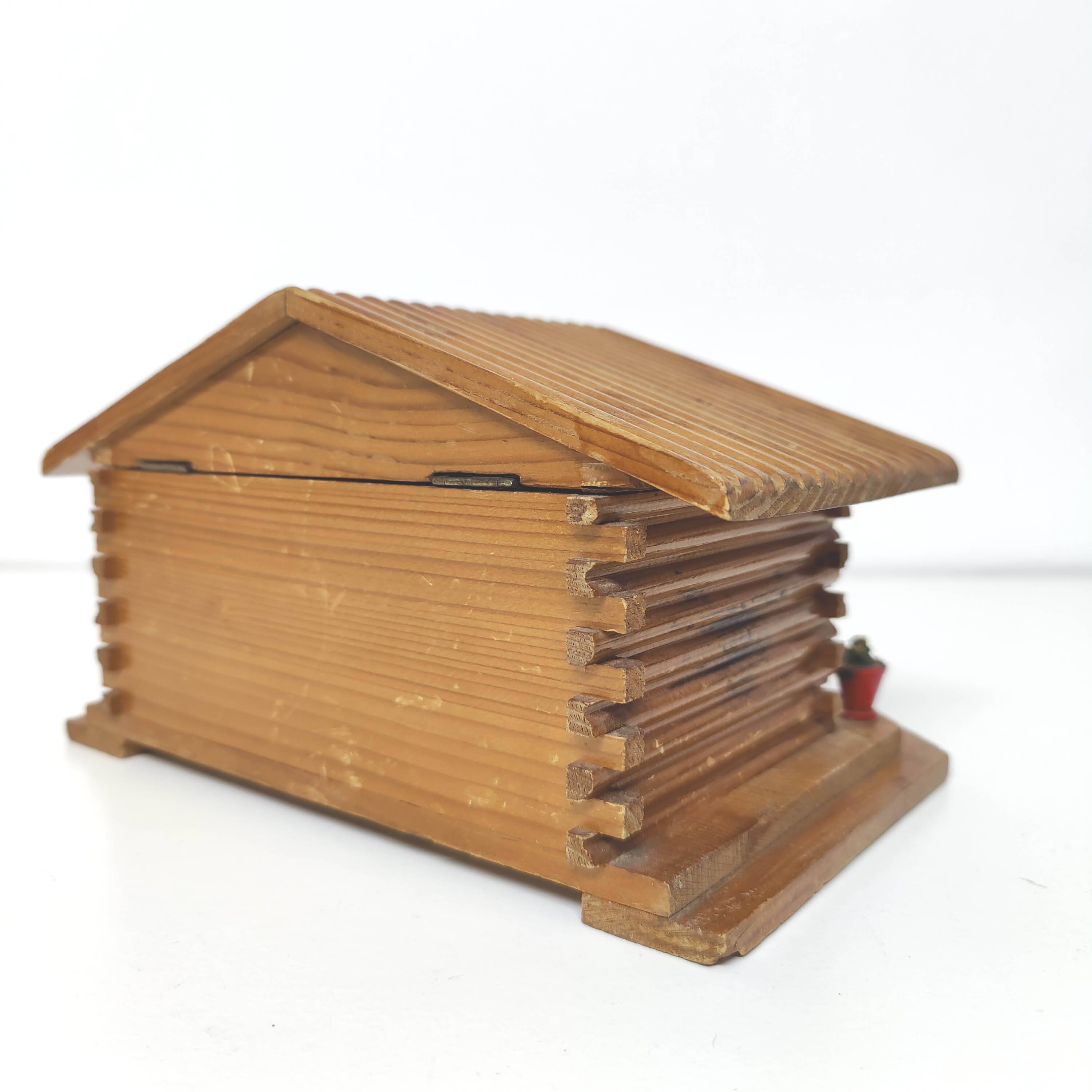 Wooden chalet box, jewelry box, pencils