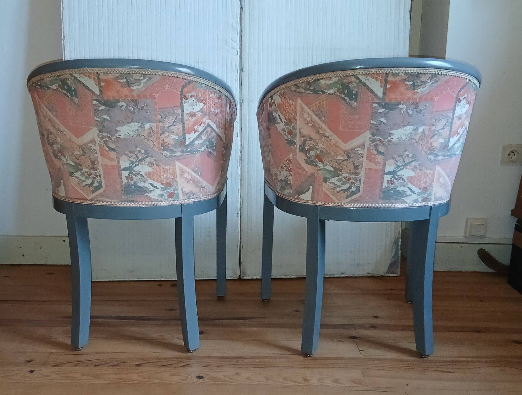 Pair of Art Deco Rosello barrel chairs