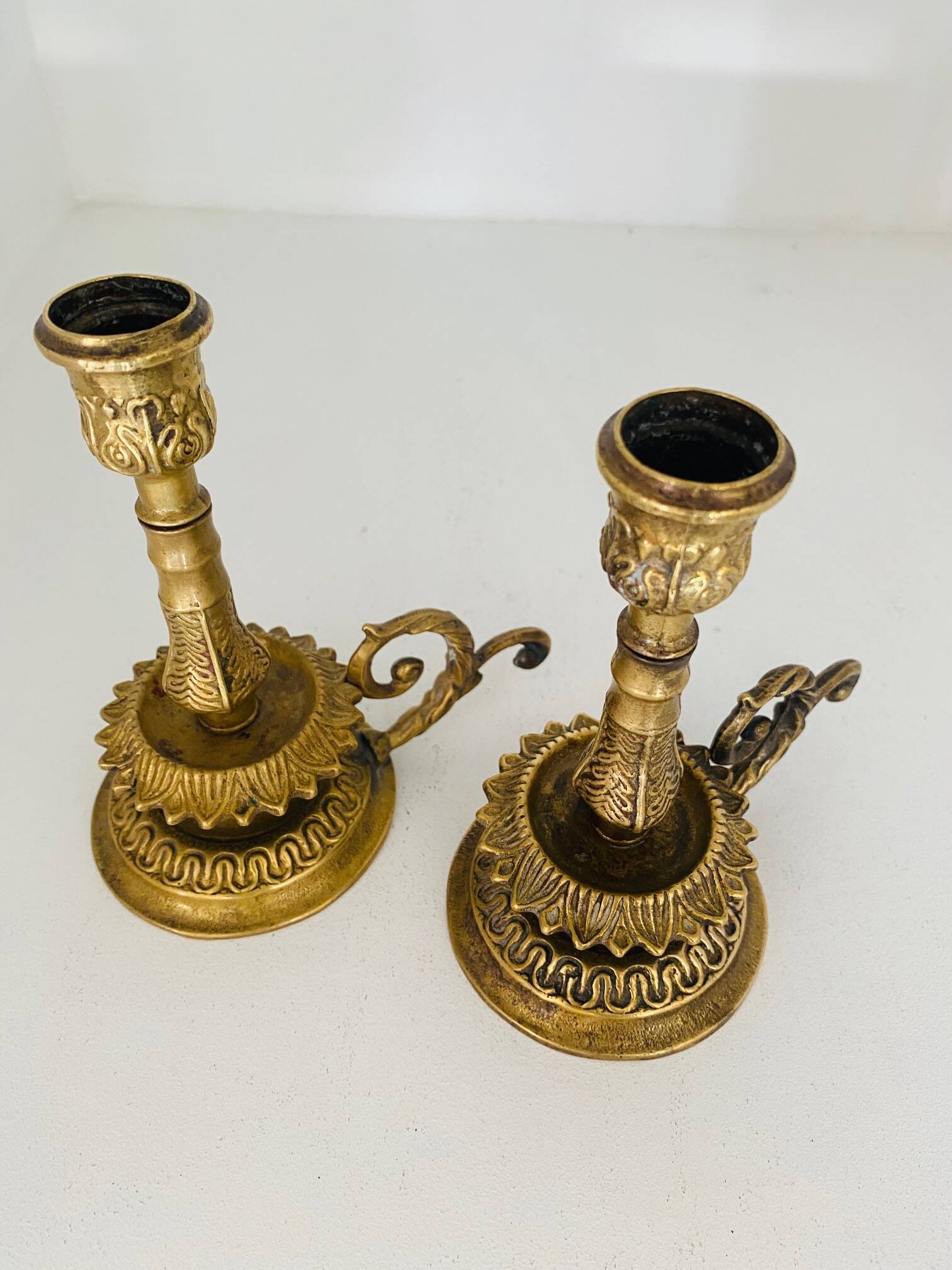 Pair of gilded brass candlesticks